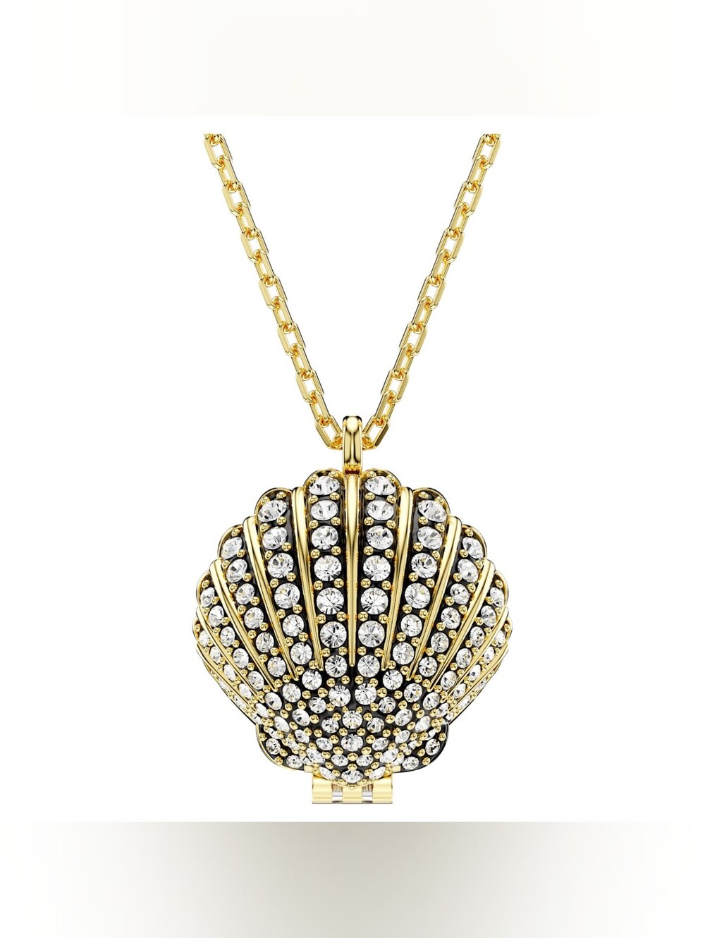 Swarovski Idyllia Seashell Locket Pendant – White Crystals, 18K Gold Finish